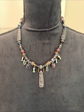 Chico's Multicolor Beaded Pendant Necklace - Black, Blue, Red, Green